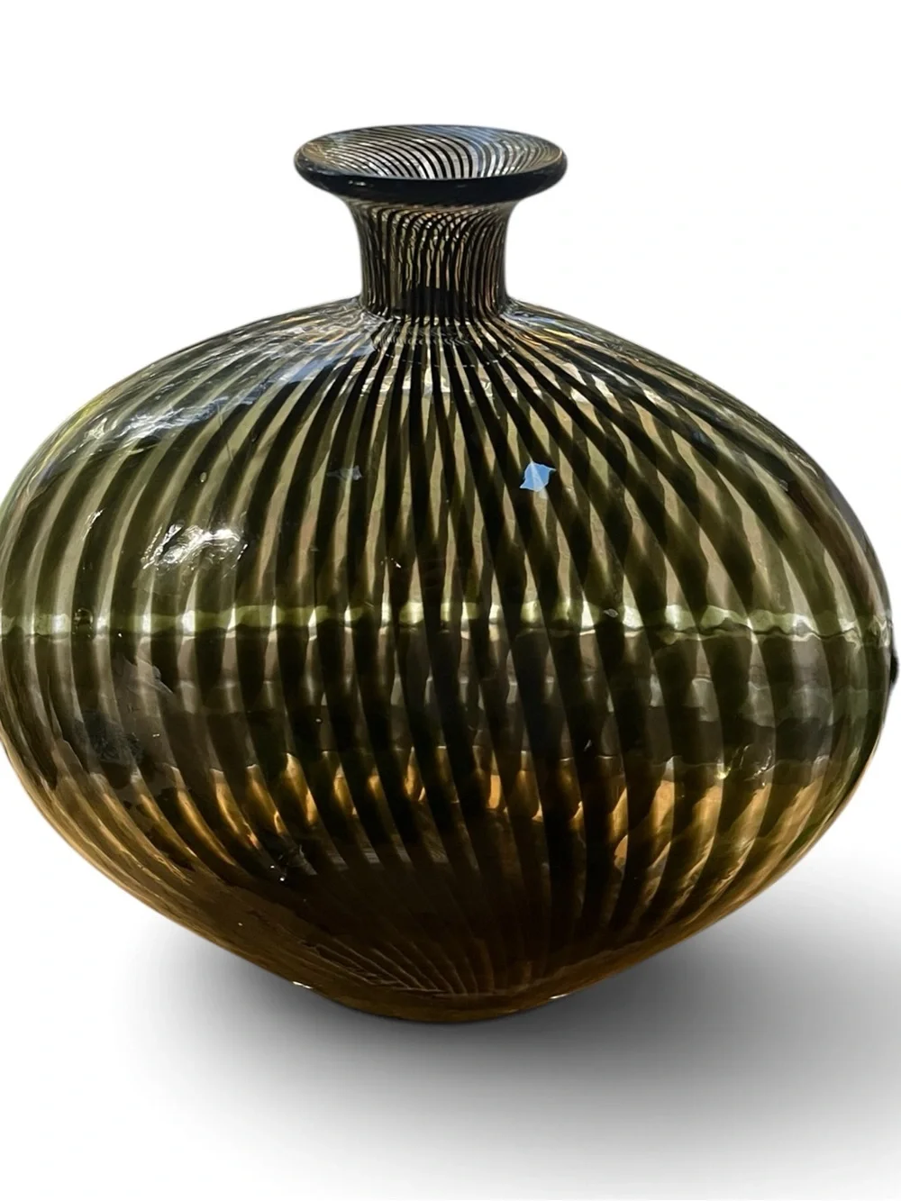 Art Deco style Amber Black stinger Stripe Sculptural Glass Vases Set of 2
